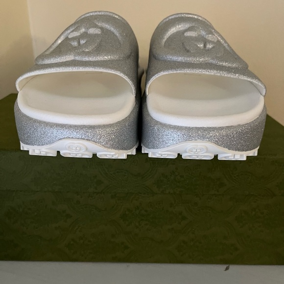 NEW GUCCI MIAMI GLITTER INTERLOCKING G PLATFORM SLIDES SANDALS G41 US 11 - Picture 6 of 13